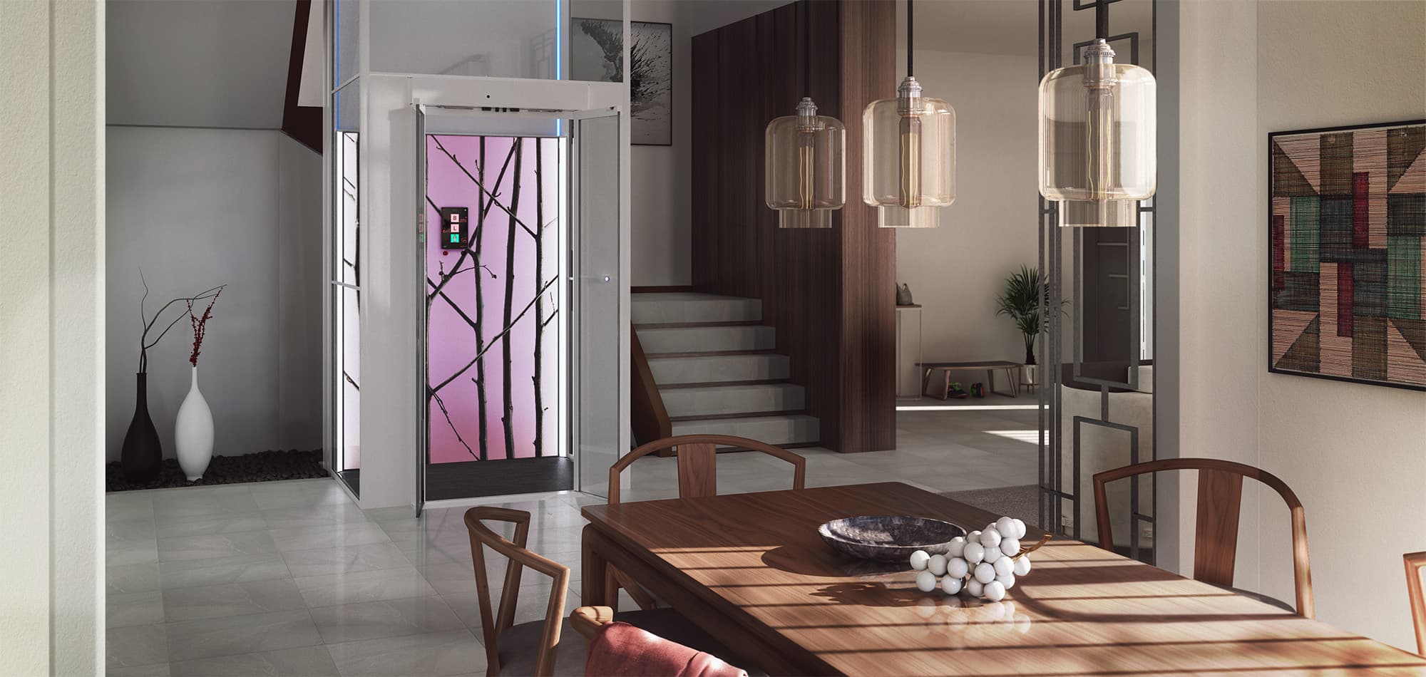 elegant home entrance with a lift